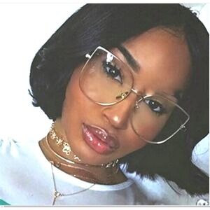 Cat Eye Glasses Gold Frame Clear Lens Fashion Eyeglasses Women UV400‎ Oversized